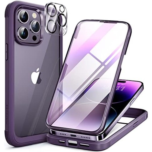 Miracase Glass Series Designad för iPhone 14 Pro Max Case 6,7 tum, [2023 Upgrade] Bumper Case med inbyggd 9H härdat glas Scr Noble Purple