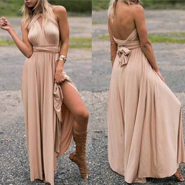 Flere slid-resistente Cross Backless Exig Bandage One-Piece Kjole Lang Kjole Champagne S