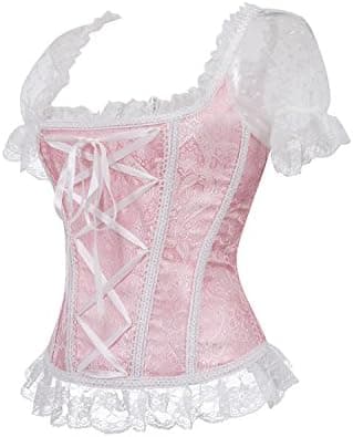 Korsetter för kvinnor Overbust Bustier Top Gothic Sexy Shoulder 8108pink 3XL