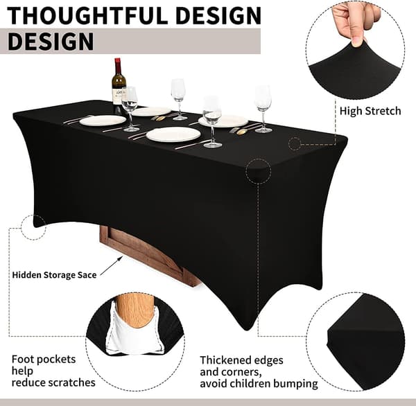 183 cm Polyestermonterad rektangulär bordsduk Stretch Elastisk Spandex Cover Svart Monterad Cover för Bröllop Patio Cocktail Bar Hantverksshower