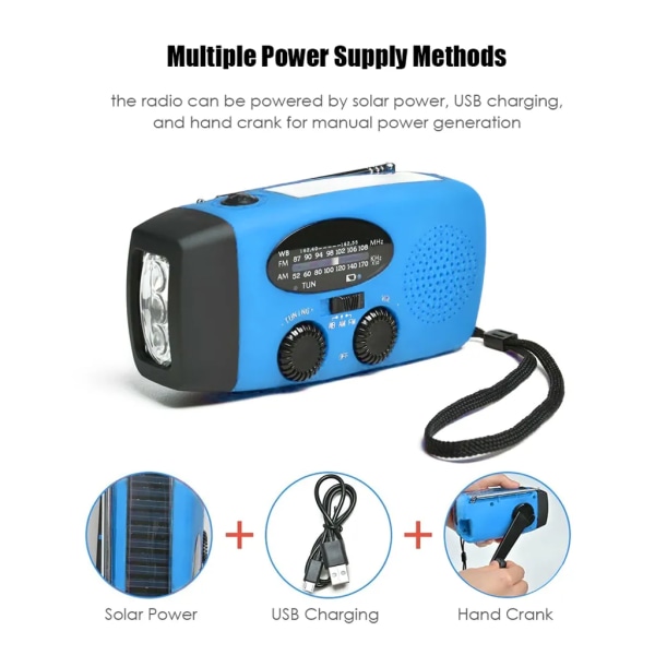 Emergency Solar Håndsveiv 1200mAh AM FM NOAA Værradio LED-lys USB-lader utendørs