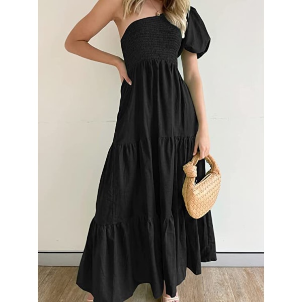 Bohemian ärmlös kjol Strandklänning Hög midja Klänning Kvinnlig Klänning Black L