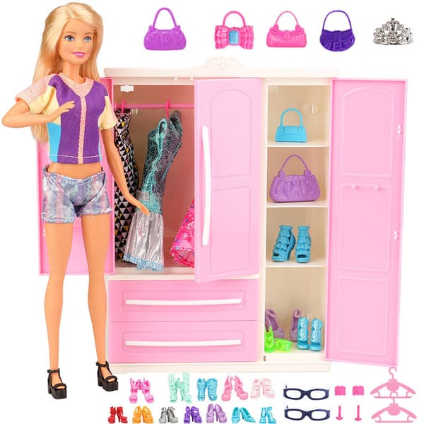 #Garderobe + tøjtilbehør 30 stk. sæt, barbie dukketilbehør#