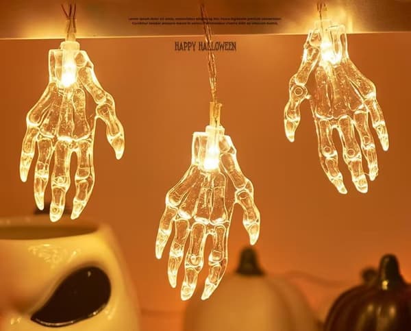 Lights Halloween, 20 LEDs Skeleton Hand Orange String Lights Batte