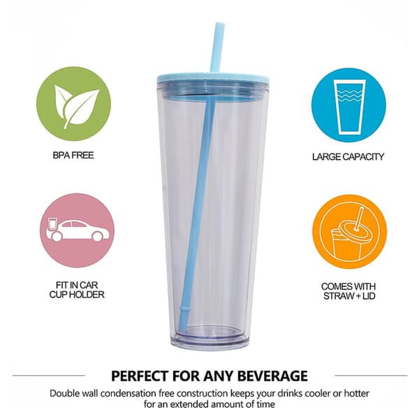 750ml dubbellagers plastmugg, genomskinlig dryckesmugg med lock Light blue