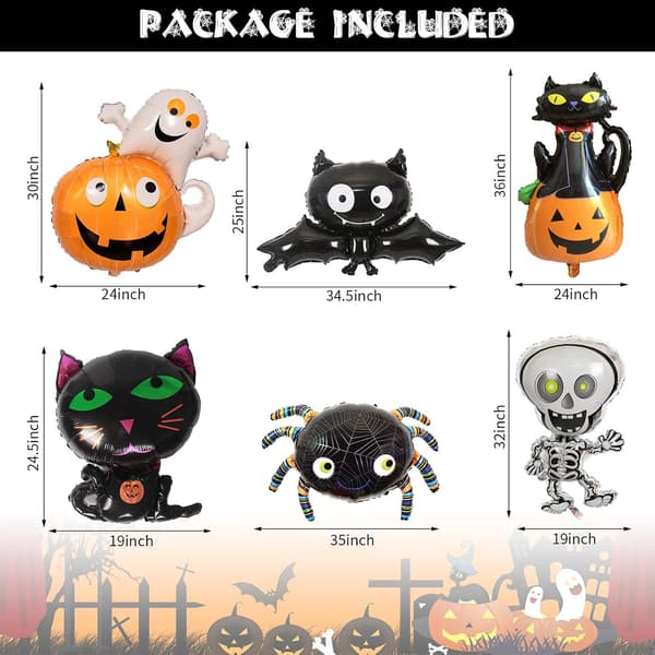 6 stk Halloween Sett - Gresskar Heks Hodeskalle Katt