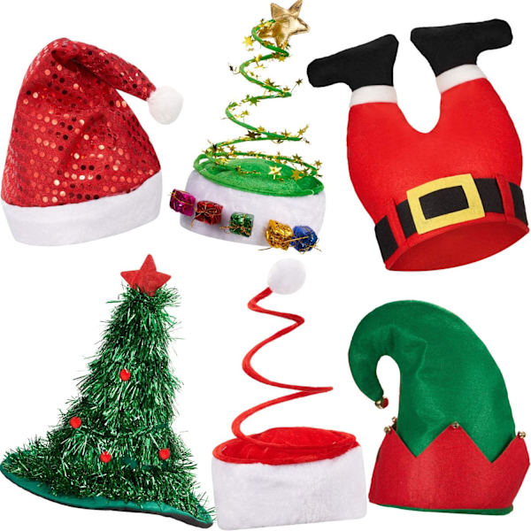 6 Styck Julhattar Xmashatt Julgransmössa Cap Tomtmössa Spolhatt för
