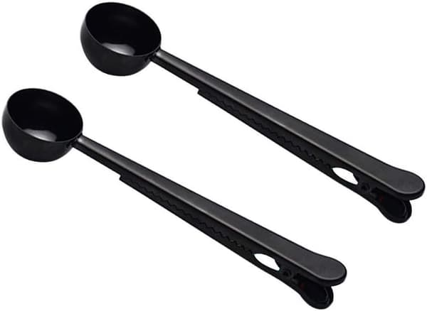 Kaffeeskeholder, 2-i-1 rustfrit stål øse, med poseholder, meget velegnet til kaffe, te, køkkenredskaber 2 stk. i sort