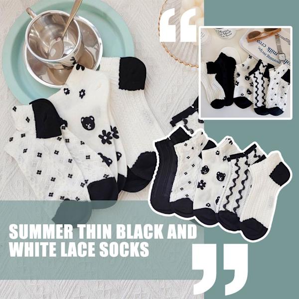 Dam Sommar Tunna Blomstersockor Svartvita Korta Ankelstrumpor White Sliver one size