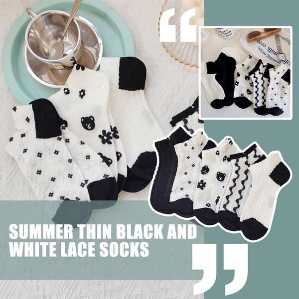 Dame Sommer Tynde Blomstersokker Sort-hvide Korte Ankelsokker White Sliver one size