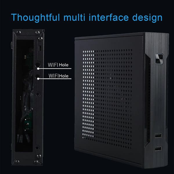 Datakabinett med holder som støtter THIN-ITX hovedkort USB 2.0 Wi-Fi COM bærbart Mini HTPC stasjonært kabinett PC-tilbehør