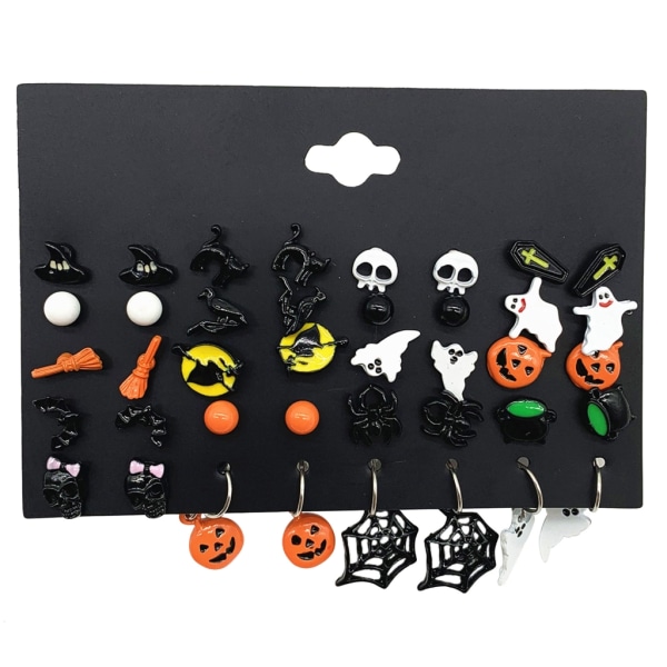 Christmas Halloween Stud Örhänge Set Dam Bat Pumpkin Lamp Spider Web Skelett Ghost for Cross Pendant Ear Studs Jewelr