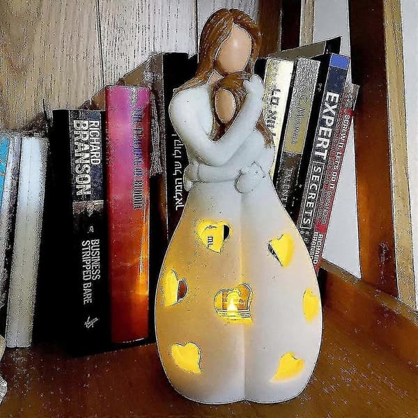 Mor og Datter Lysestake Resin Dekorativ Statue Ornament Med LED