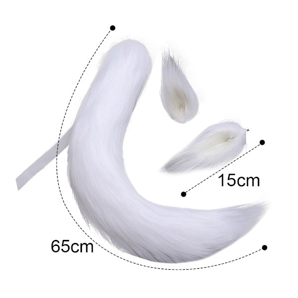 Fuskpäls Katt Räv Varg lurvig svans och öron för Halloween White