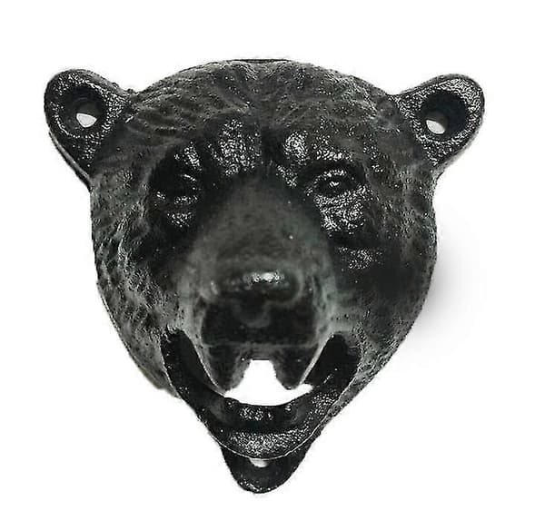 Støbejerns vægmonteret grizzlybjørn tænder bid flaskeåbner (sort)