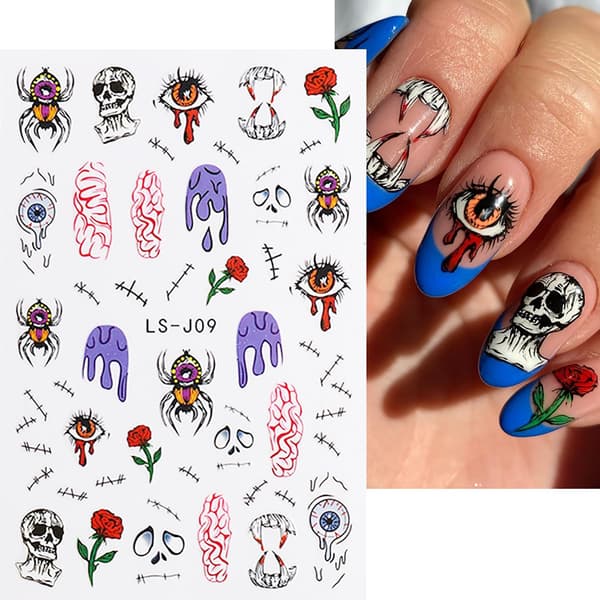 6 ark Halloween Nail Stickers 3D självhäftande Halloween Nail Art