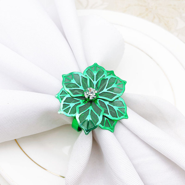 Hollow Out Flower Napkin Rings Set of 20 for Wedding Party Holiday Banquet Christmas Dinner Delicate Serviette Buckles Decor Favor () Green