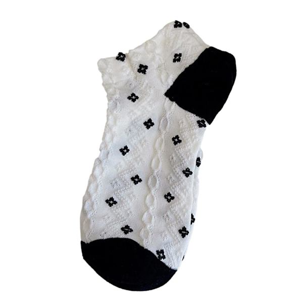 Dam Sommar Tunna Blomstersockor Svartvita Korta Ankelstrumpor White Sliver one size