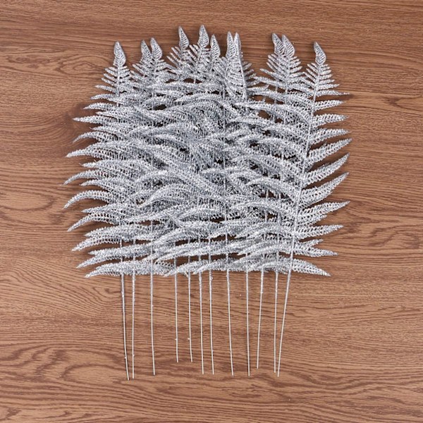 12 st Julglitterblad Faux Boston Fern Bush Tropiska löv Dekoration Bröllop Jul Blomsterarrangemang Kransprydnad