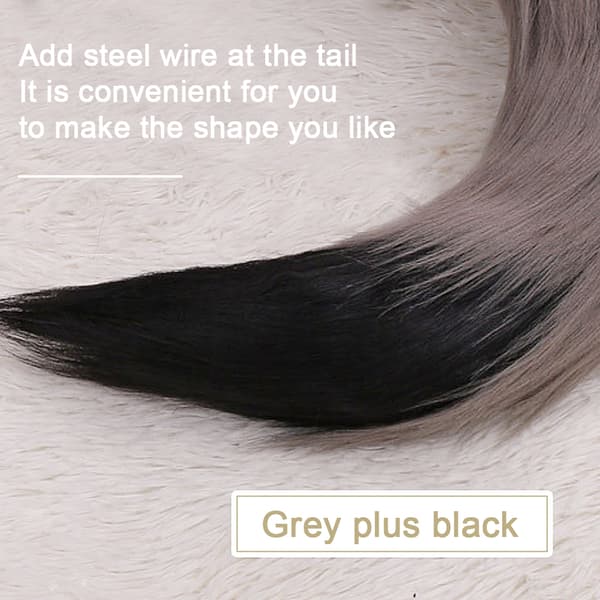 Fuskpäls Katt Räv Varg lurvig svans och öron för Halloween grey black