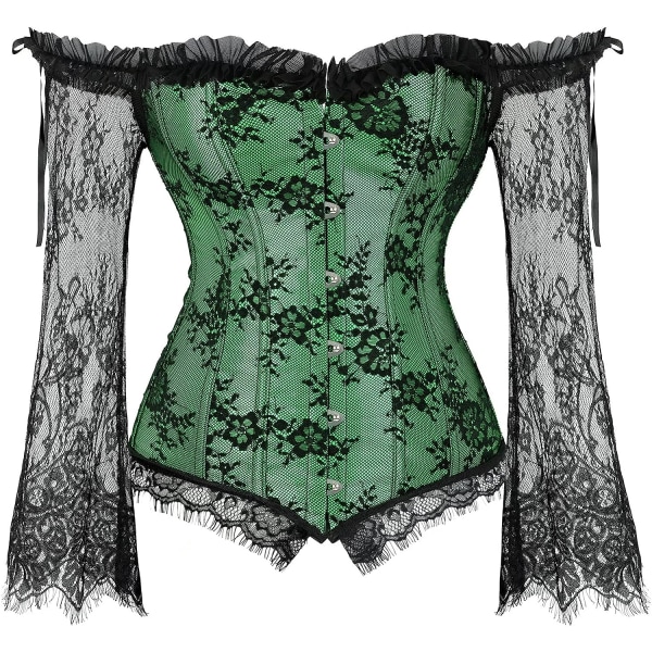 Korsetit naisille Overbust Bustier Top Gothic Sexy Shoulder 8127green 6XL