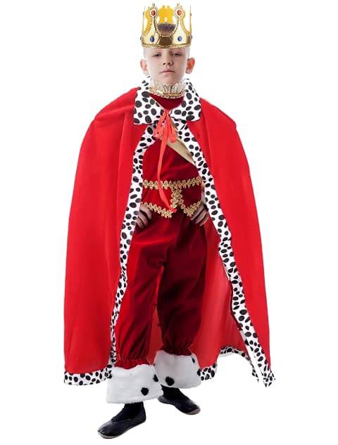 Kids kung kostym röd mantel krona kostym set red