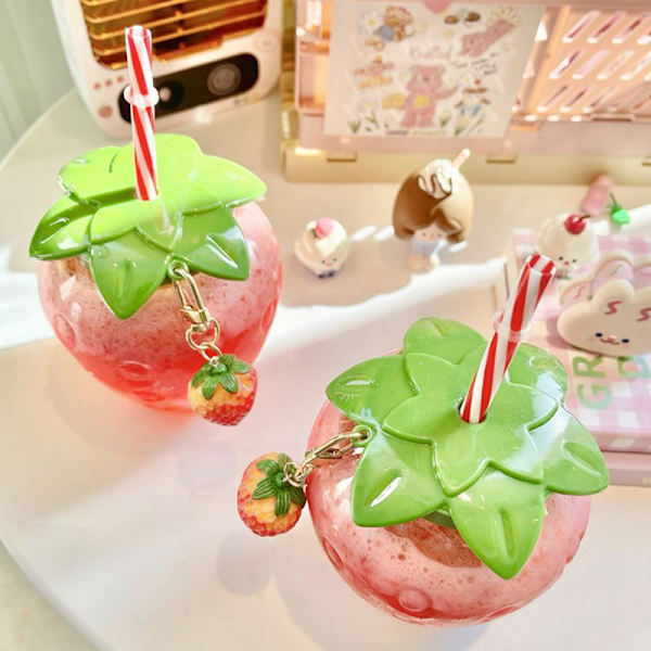 500 ml Strawberry Straw Cup, söt mjölktekopp, bärbar