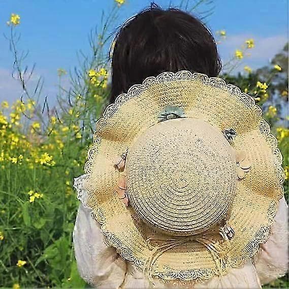 Sommerhatte til piger, piger piger solhatte sommer strandhat blomster stråhat solskærmshat til børn ferie udendørs beige