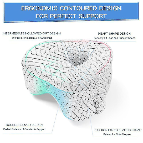 Hjärtformad ortopedisk sovkudde för ben Kilkudde med knästöd Ischiaskuddar Kroppskudde White
