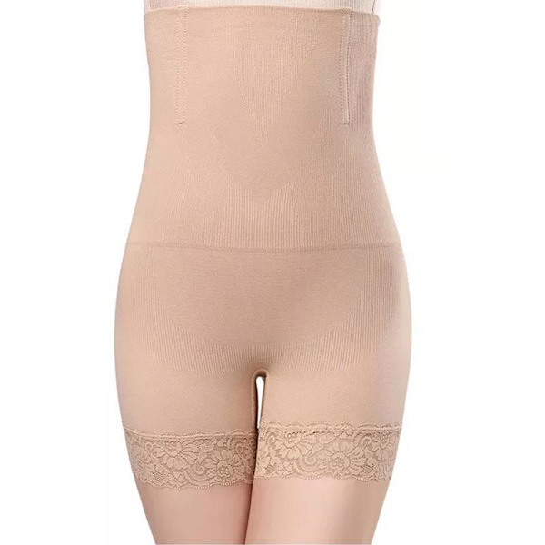 Shapewear shorts, hög idja, spets - beige Beige M