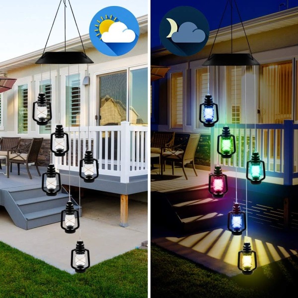 Lanterner Solar Wind Chimes for eksterne LED-lys, fargeskiftende vanntette Windchimes Unique Outdo