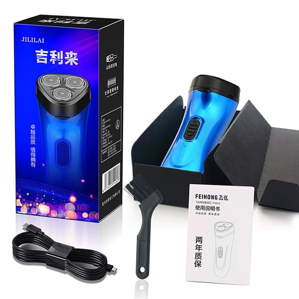 Bærbar elektrisk barbermaskine USB Electric Razor Beard ter Opladning Blue