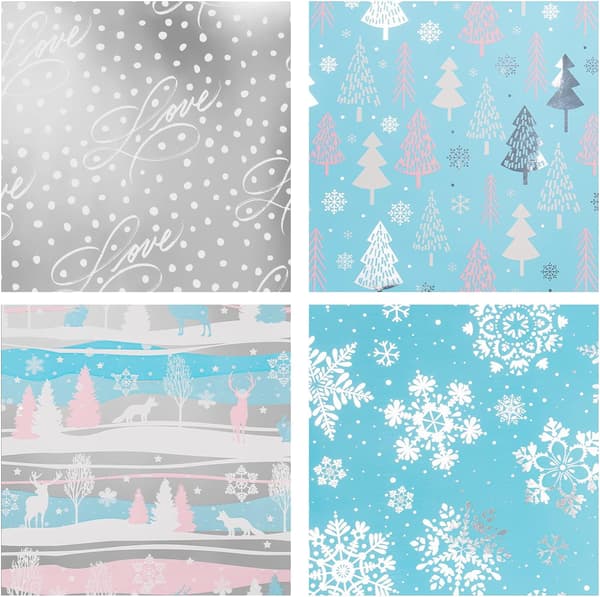 Julklappspapper - himmelsblå renar, snöflinga, silverprick