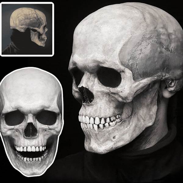Halloween Voksen Latex Maske 3D Helhoved Skelet Maske Kranie light color