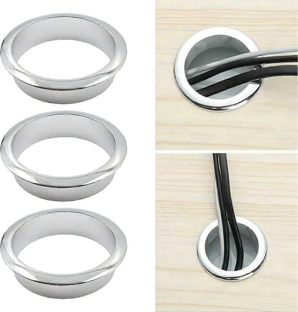 60 mm metal skrivebordsgennemføringsafdækning - dekorativ ring til møbeltrådboks, computerbordkabelstyring, 3 stk. (én størrelse)