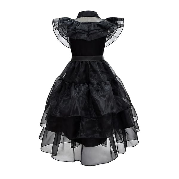 Onsdag Addams Cosplay klänning Halloween kostym för barn flickor (140 cm)