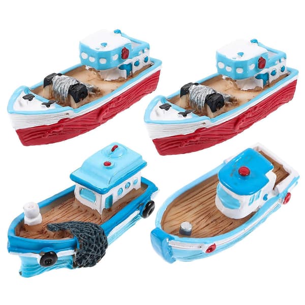 4 stk. miniatyr Middelhavsfiskebåter i harpiks (tilfeldig stil)