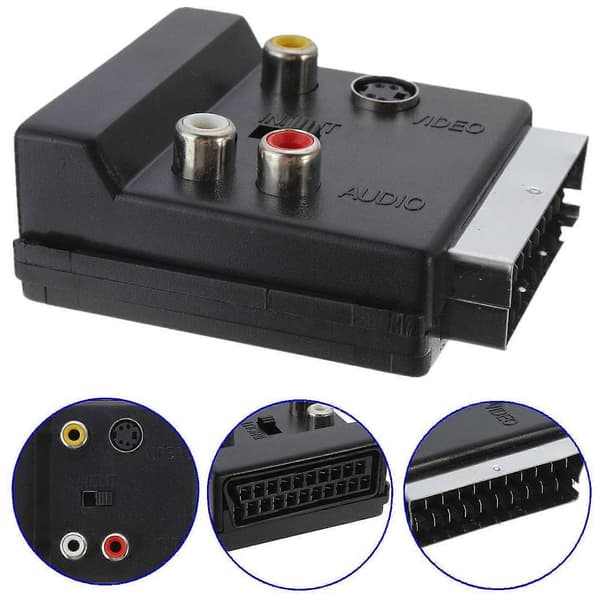 SCART til 3RCA Jack S Video AV TV-konverter med IN/OUT 21-bens SCART til 3 RCA S
