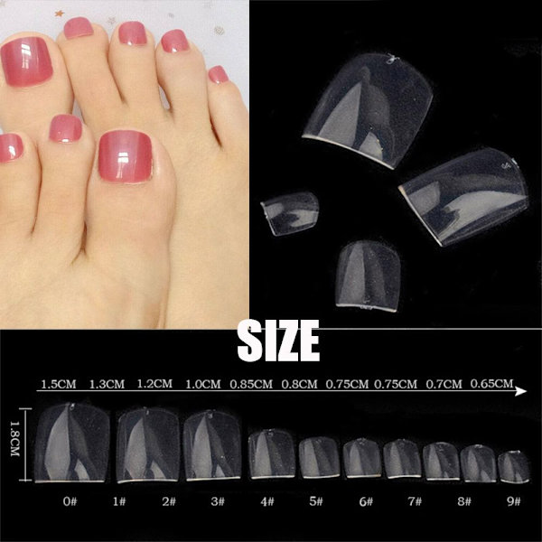 500st/påse Tå lösnaglar Akryl Nageltips Korta naglar