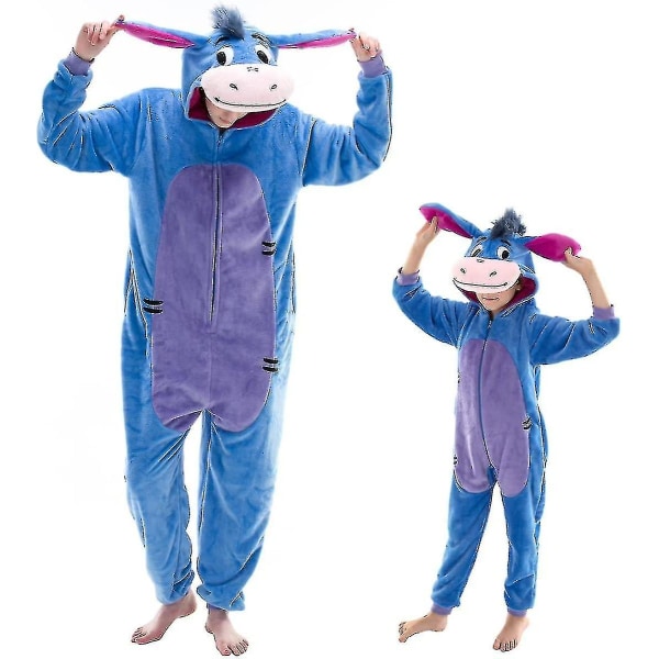 Snug Fit Unisex Voksen Onesie Pyjamas, Flanell Cosplay Animal One Piece Halloween kostume Natttøj Hjemmetøj Q Mike 105cm Donkey 85cm