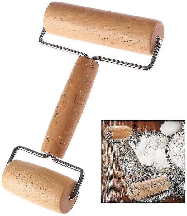 Trerullende kjevle for pizza, kake, fondant, brød - bakeverktøy