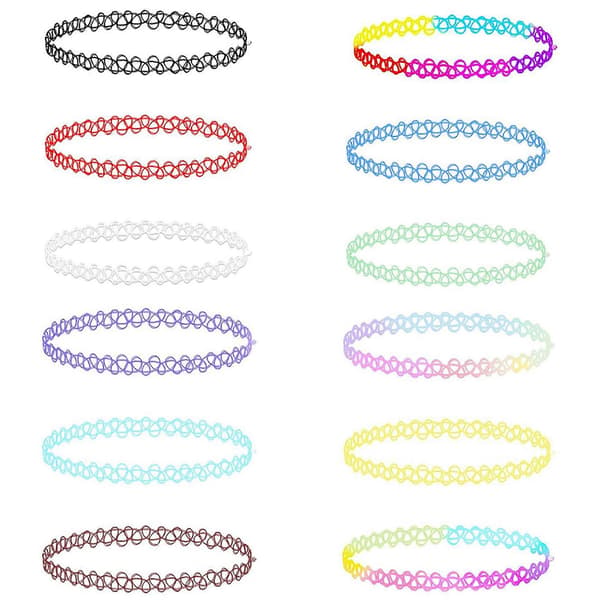 12-pakning choker-halskjede sett plast henna tatovering stretch elastiske smykker kvinner T
