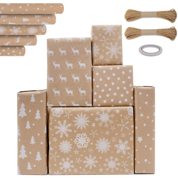 Julklappspapper, 5 ark Kraft Presentpapper Inslagningspapper Presentpapper Kraftpapper Presentpapper för barn med Wr Sunmostar