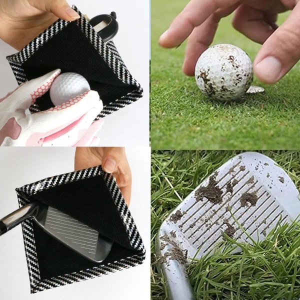 Mini Square PU Vattentäta ytor Golfbollstädhandduk med infällbar nyckelring Spänne Golfbollklubba för huvudet Cle Black