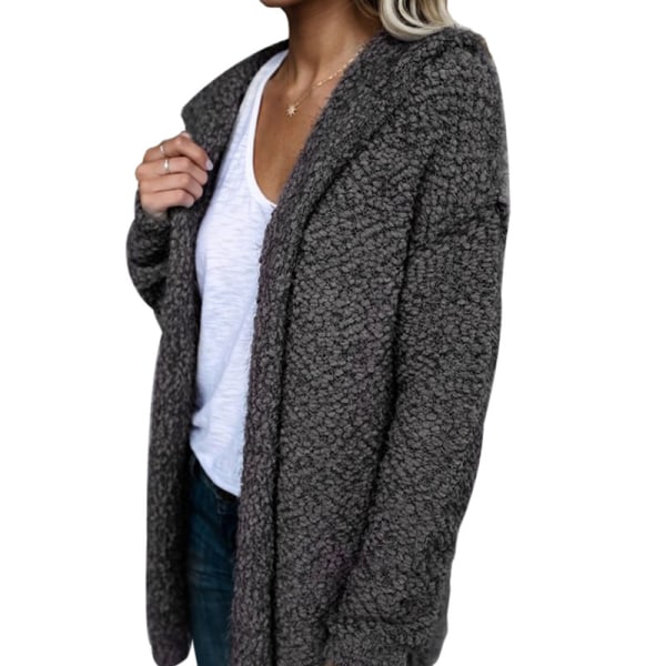 Dame Frakke Cardigan Fleece Hættetrøje Tynd Løs Jakke Mörkgrå 3XL