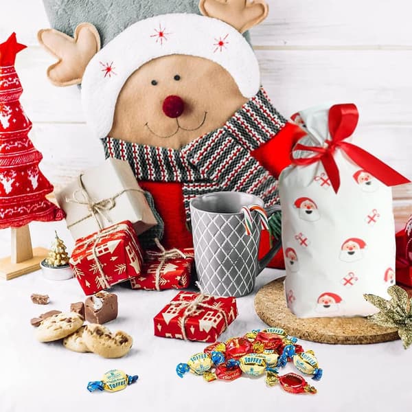 Paket med 50 presentpåsar med dragsko, julgodispåsar（Jultomten）