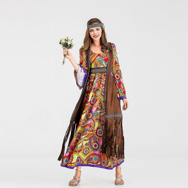 Naisten retro 60-luvun 70-luvun hippi Love Peace -asu Halloween Purim -juhliin, cosplay-naamiaisasu - Wtake XL xl
