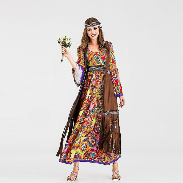 Vuxna kvinnor Retro 60-tal 70-tal Hippie Love Peace Kostym Halloween Purim Party Kostymer Cosplay Fancy Dress - Wtake XXL xxl