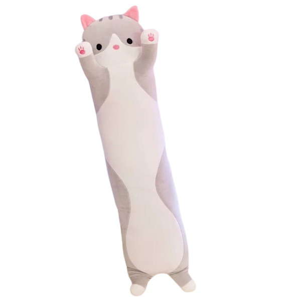 Lång katt kramar kudde Tecknad katt plyschleksaker sovrum dekoration för barn Gray 50cm