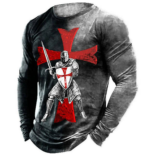 Vintage Print T-paita 3d Templar Paita Amerikkalainen pitkähihainen 6 European size-4XL